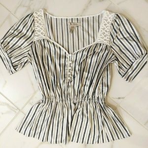 BCBGeneration Ladies Gray & White Striped Blouse
